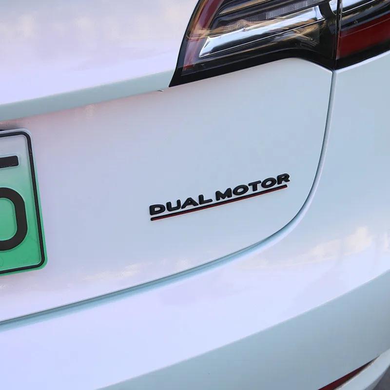 Dual motor underline letter badge For Tesla Model Y 3 X S Car Styling High Performance Trunk badge sticker Chrome black red