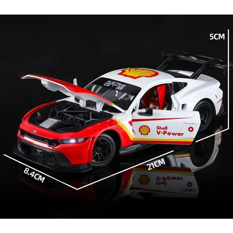 1/24 Ford Mustang GT3 Co-brand Version Alloy Sports Car Model Metal Track Racing Car Vehicle Model Sound and Light Kids Toy Gift