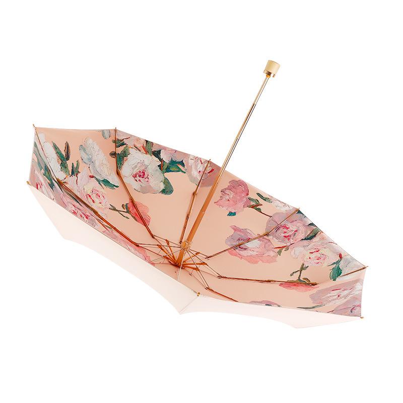 New Hand-opened 8-bone Color Glue Weather and Rain Parasol Folding Sunscreen Parasol Three-fold Sun Umbrella Fixed