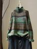 Vintage Floral Print Mock Neck Casual Loose Sweater Woman Autumn Fashion Long Sleeves Sweater