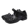 Fashion GKTINOO Genuine Leather Square Toe Women's Shoes Spring/summer 2025 New Versatile Low Heel Woven Sandals