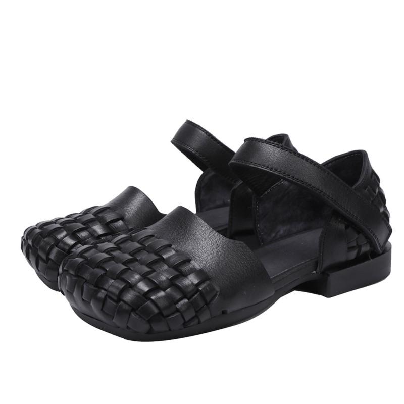 Fashion GKTINOO Genuine Leather Square Toe Women's Shoes Spring/summer 2025 New Versatile Low Heel Woven Sandals