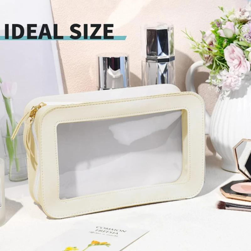 Women PU Makeup Bag Traveling Cosmetic Bag Clear Toiletry Bag Skincare Products Organizer Portable Size Toiletries Storage