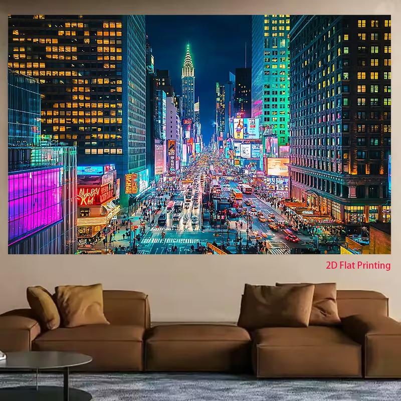 2D Times Square Neon Backdrop, City Night View Photography & Live Stream Banner