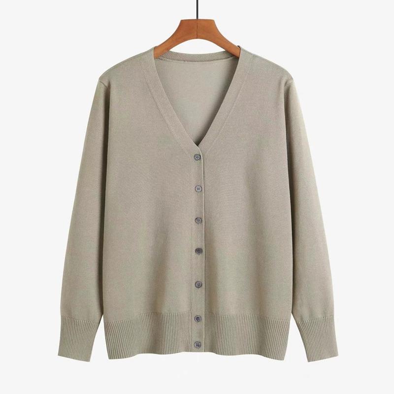 Frühlingswolle V-Ausschnitt Gestrickt Langärmliger Damen Cardigan im Westernstil Einfarbig Koreanische Version Schlicht Vielseitig Jacke Pullover