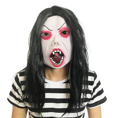 Latex Zwartharig Spook Mask Eng met Pruik Halloween Mask Creatief Realistisch Angstaanjagend Cosplay Mask Spookhuis