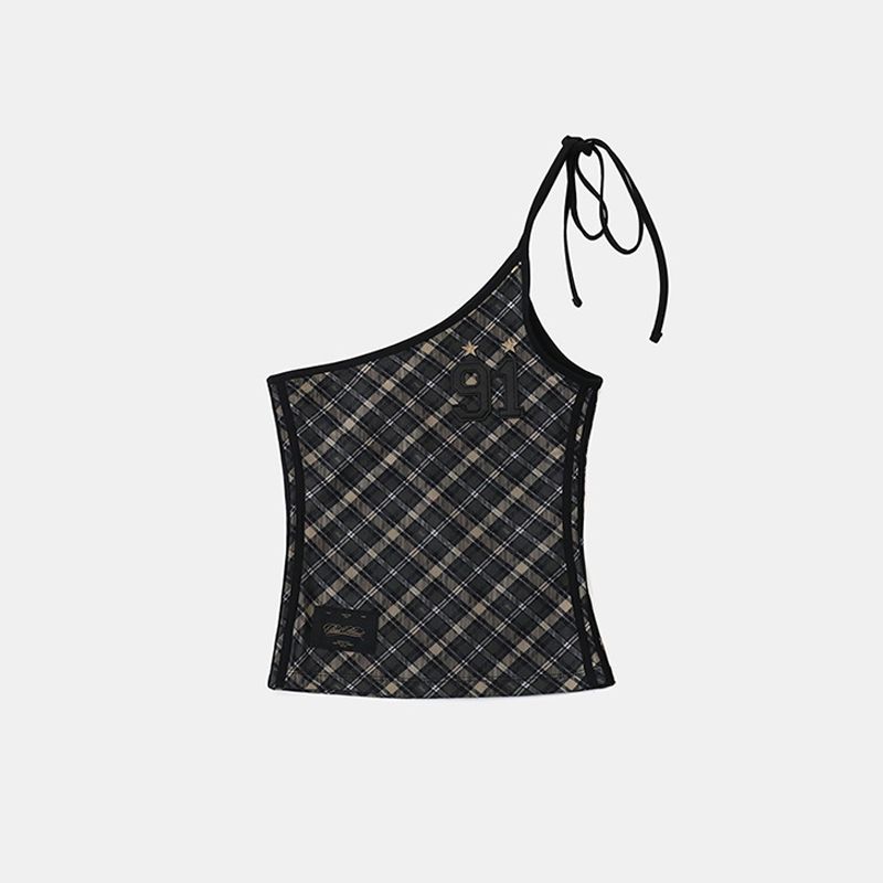 South korea Badblood American vintage Gyaru Plaid Sling Women Casual Street Sexy Pure Desire Camouflage Vest Tide
