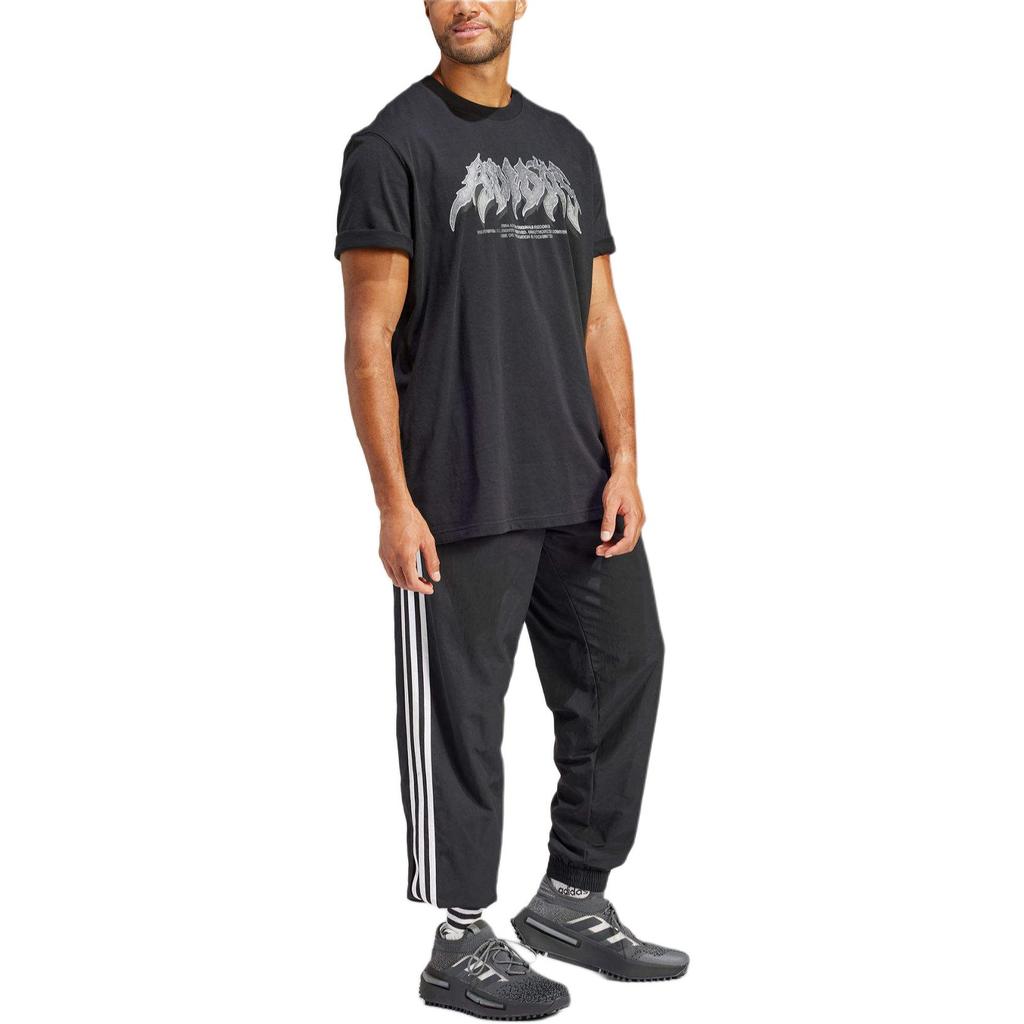 adidas Flames Concert Loose Round Neck Printed Short Sleeve T-Shirt Men Tops Black IS0204