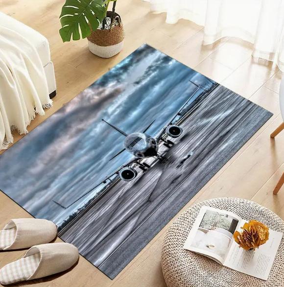 Multi Functional Airplane Themed Carpet Machine Washable Suitable for Entrance Bedroom Living Room Retro Home Decoration Rugs