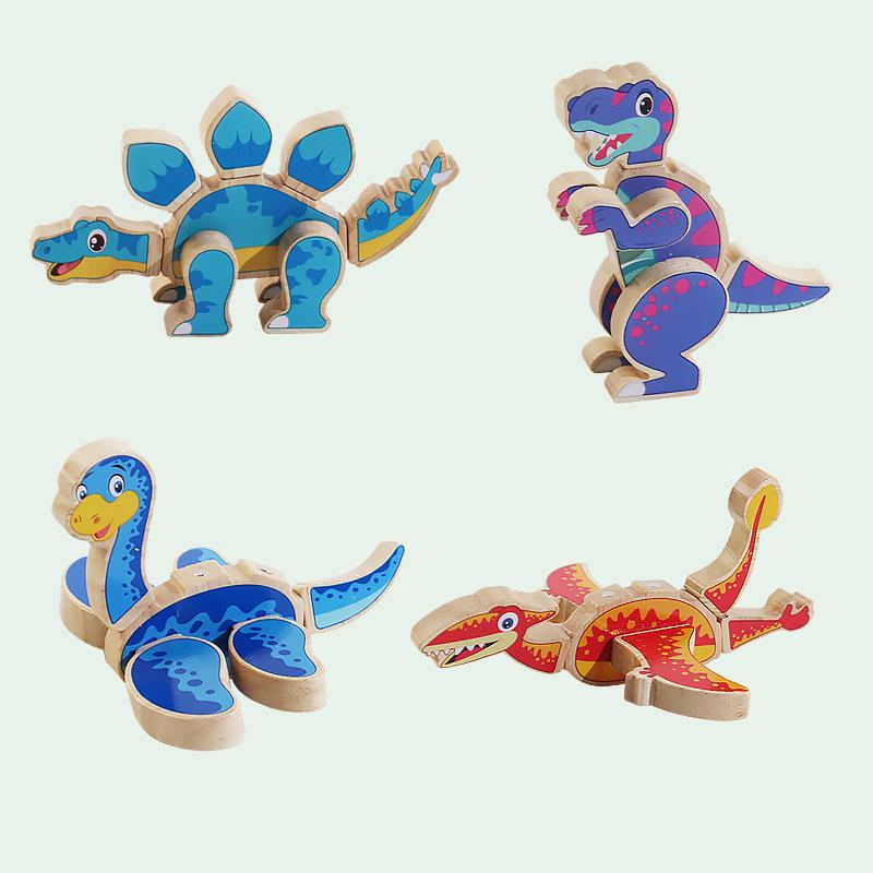 DIY Magnetic Wooden Dinosaur 3D Puzzle Blocks - Educational Toy for Children
