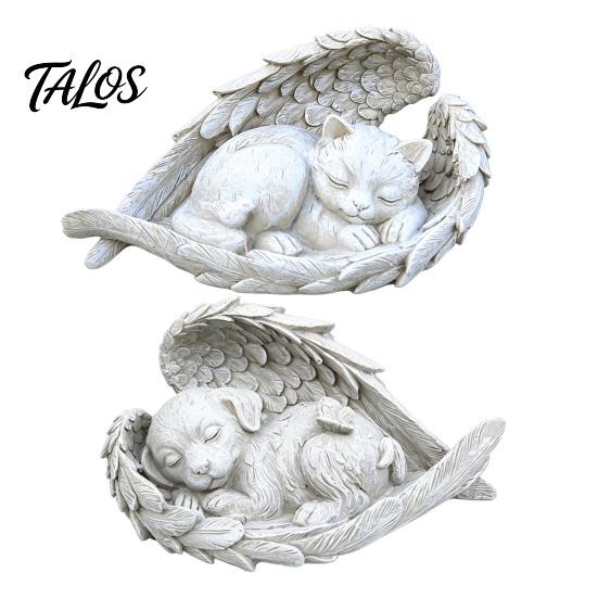 Resin Angel Wing Decor Pet Memorial Statue with Wings, Dog/Cat Durable Miniature Sculpture, Weather Resistant Commemorative Ornament for Outdoor