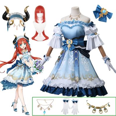 Nilou Cosplay Kostümü Genshin Impact Peruk Kırmızı Saç Kadın Dansçı Elbisesi Karnaval Üniforması Anime Cadılar Bayramı Kostümleri