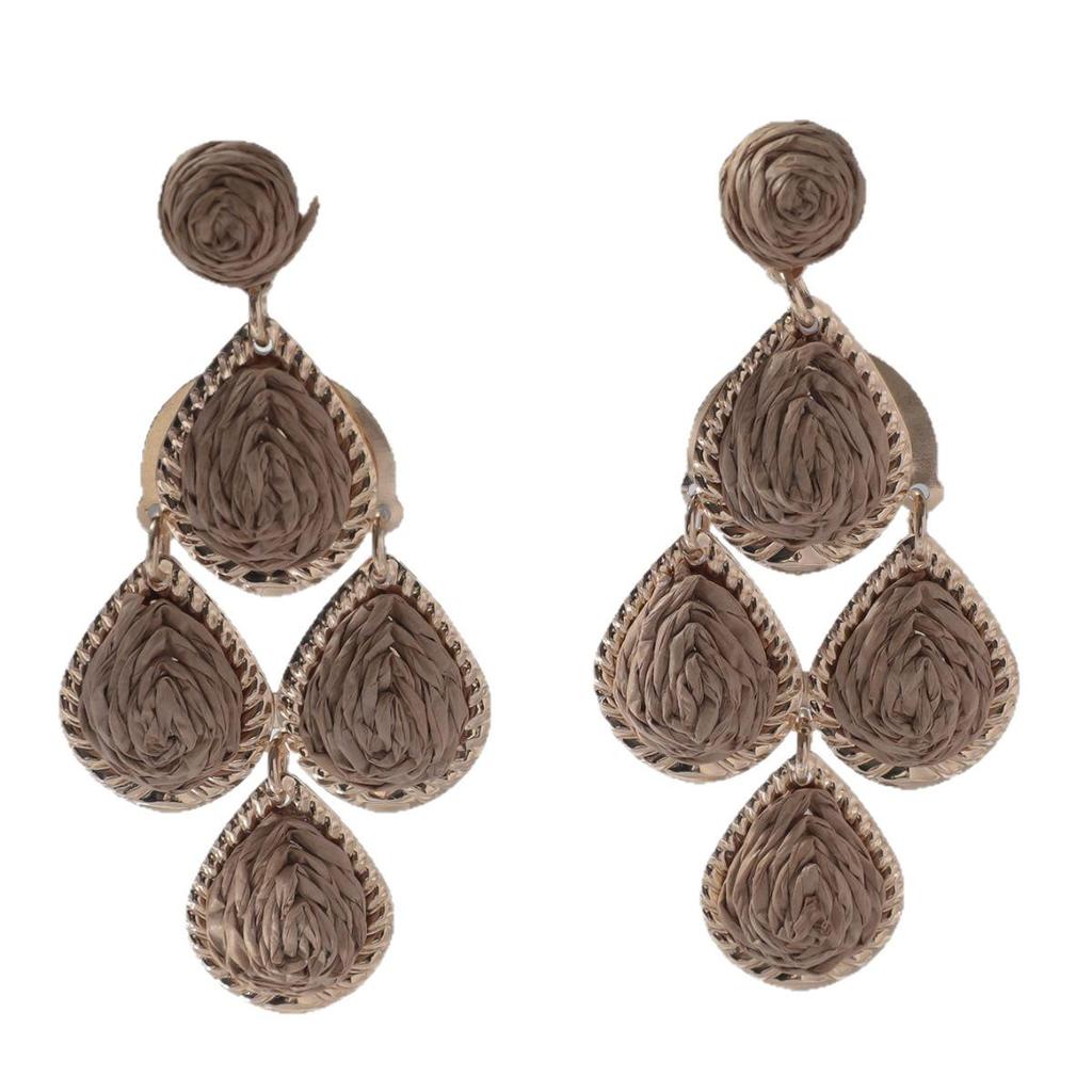 Raffia Water Drop Tassel Earrings - High-End European and American Style for Women