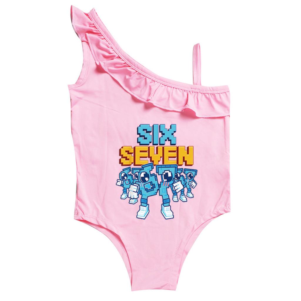 

9193 Kids Boys Girls Steal a Brainrot 67 Six Seven Print Ruffle Swimsuit Swimming One-piece Bodysuit Swimwear 100cm рожевий