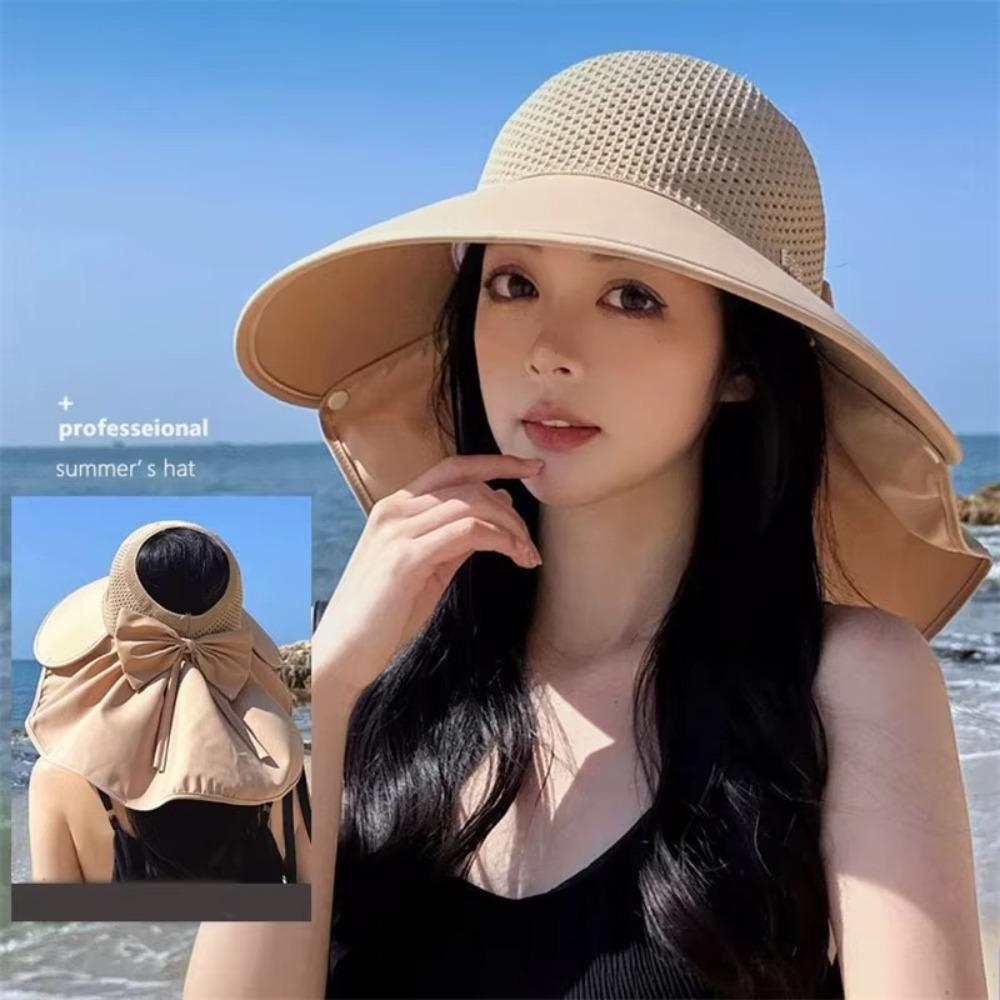 

Large Bowknot Beach Sun Cap Wide Brim Fisherman Hat New Bucket Hat Summer чорний