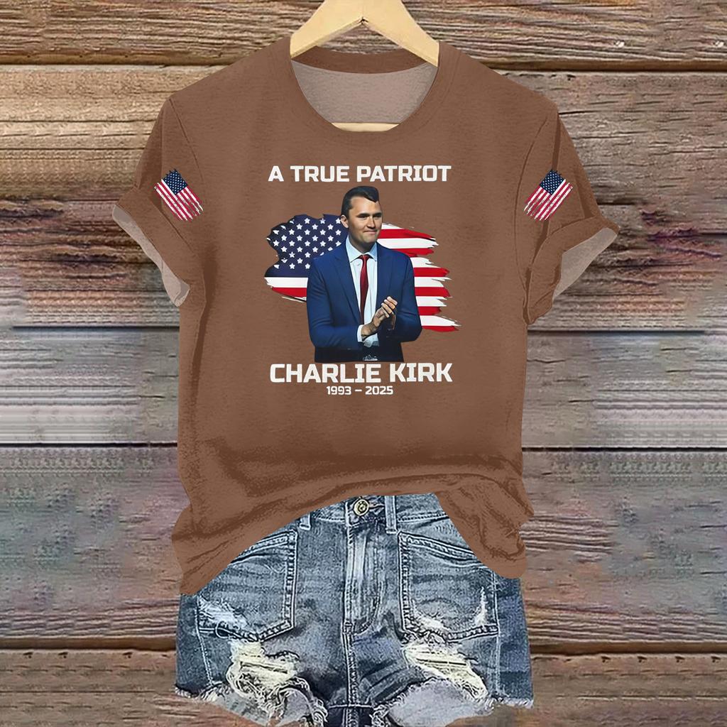 Women's Casual Printed T-shirt Round Neck Pullover Short Sleeve Top