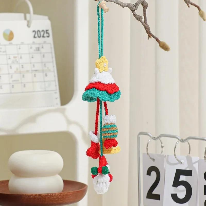 Knitted Christmas Tree with Jingle Bell Plush Christmas Hanging Pendant Wool Crochet Tree for Christmas Party Decor