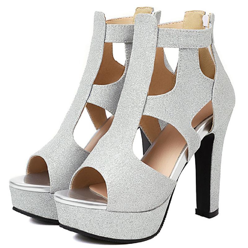 Mode Mode Sommerschuhe für Frauen Sandalen High Heels Plattform Gladiator Stiefeletten Luxus Gold Silber Party Schuh Weibliche Große Größe