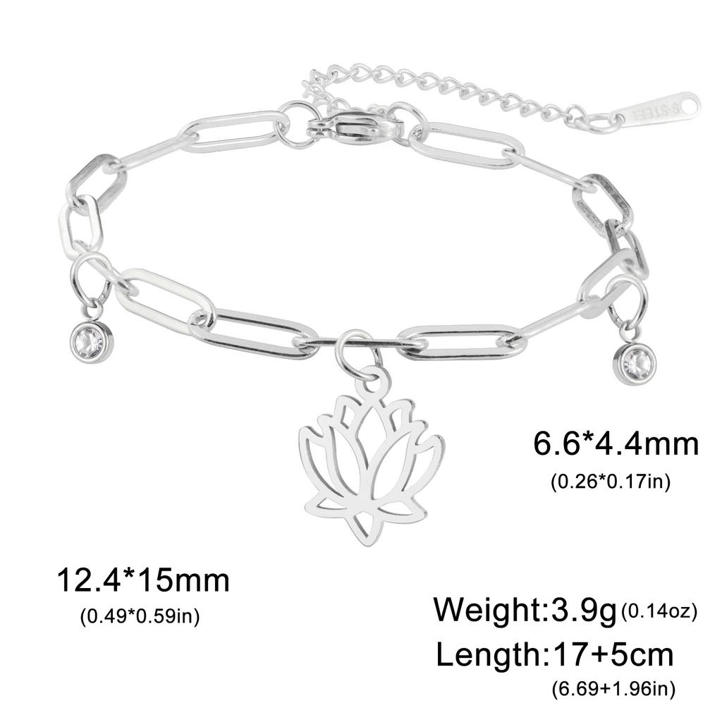 Lucktune Lotus Flower Charms Bracelets Stainless Steel Buddhism Gold Color Chain Bracelet for Women Fashion Boho Jewelry Gift