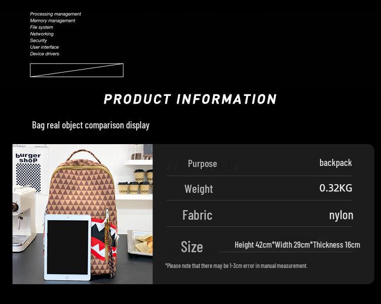 Shark Print Student Backpack, Large Capacity, Trendy, Fun, and Fashionable