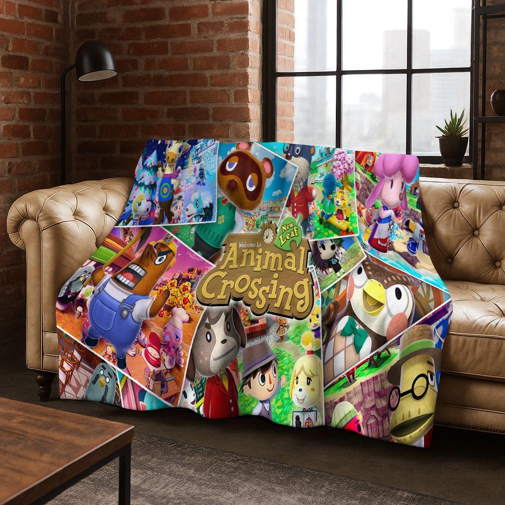 Game Animal Crossing Wild World Cartoon Flannel Blanket,Cozy Soft Throw Blanket for Home Bedroom Bed Sofa Picnic Cover Gift Kids