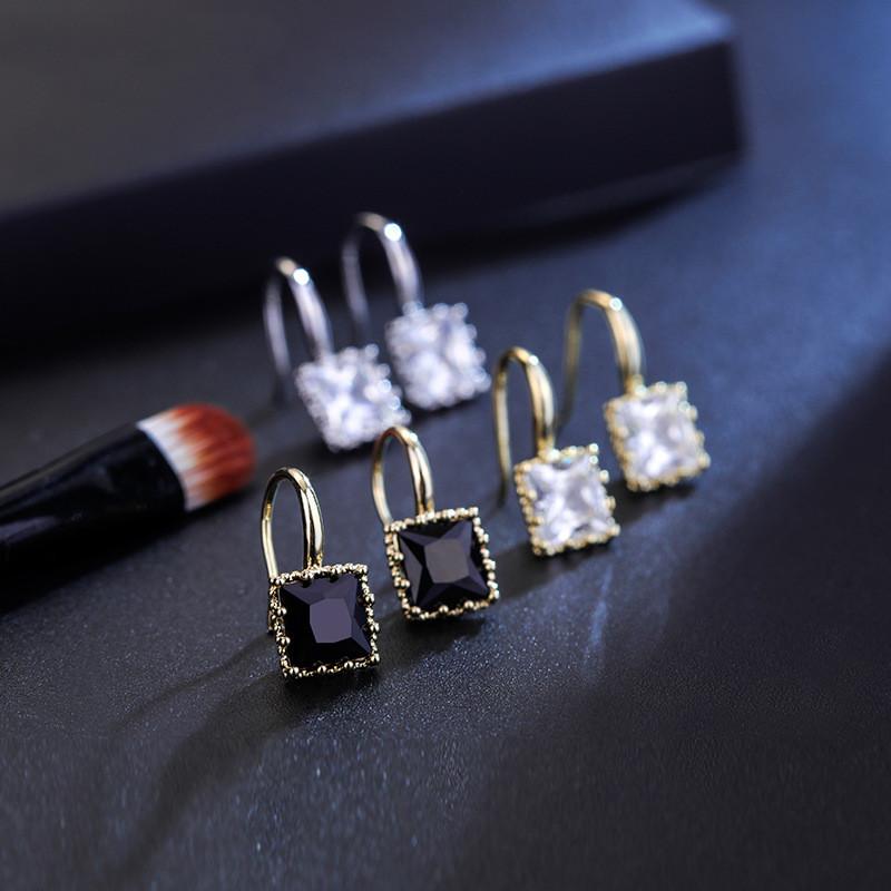 Women Luxury Diamond Square Ear Stud Earrings Vintage Wedding Jewelry Zircon Stone Rhinestone Brief Gift