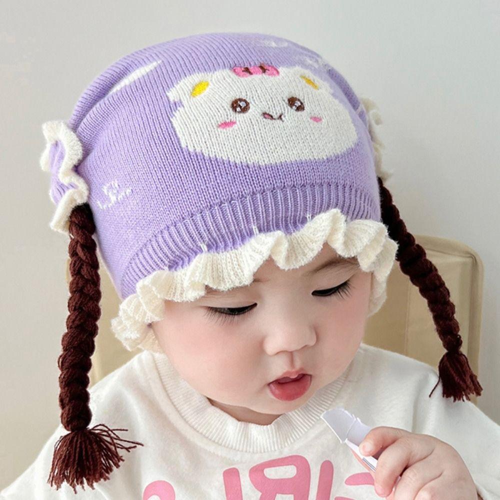 Thickened Knitted Hat Cute Cartoon Pullover Hat Fashion Ear Protection Cap  Newborn