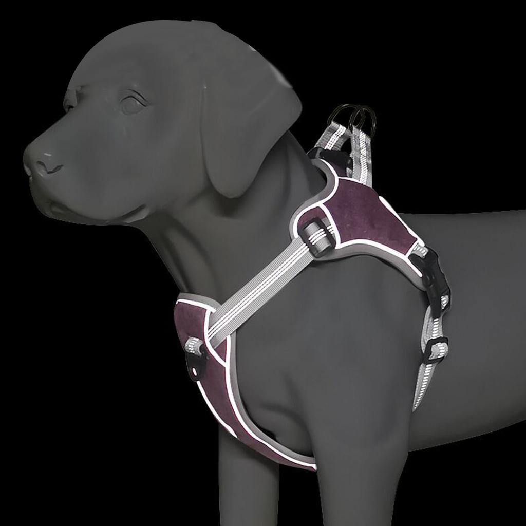 Reflective Dog Harness Breathable Oxford Cloth Adjustable Pet Dog Vest Harness with Hook and Loop and Buckle Purple M