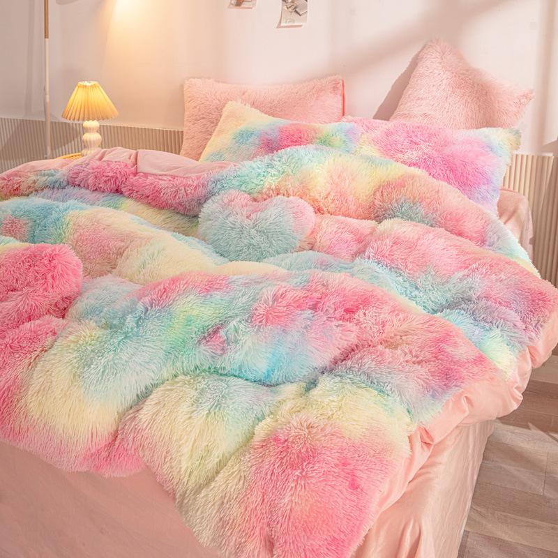 

Комплект постельного белья из четырех предметов из кораллового флиса, норковый флис, постельное белье с подкладкой из облачного норкового флиса, зимний утолщенный теплый пододеяльник и простыни 1.2m three-piece set