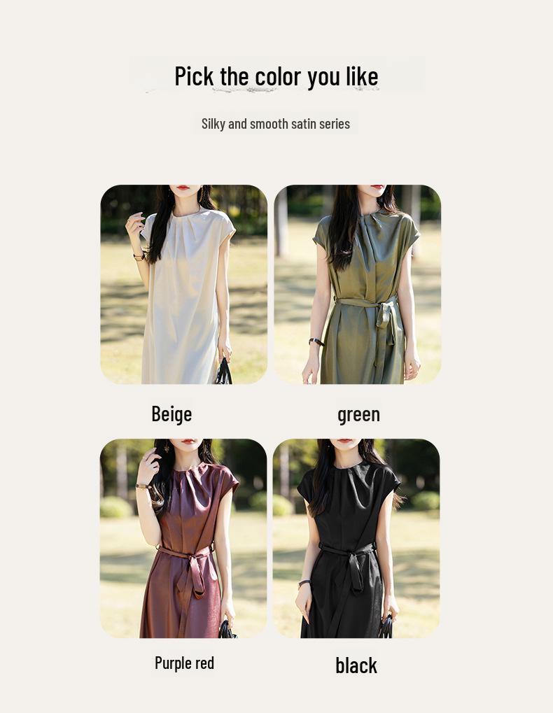 Silky Satin Minimalist French Summer Long Skirt Dress for Women