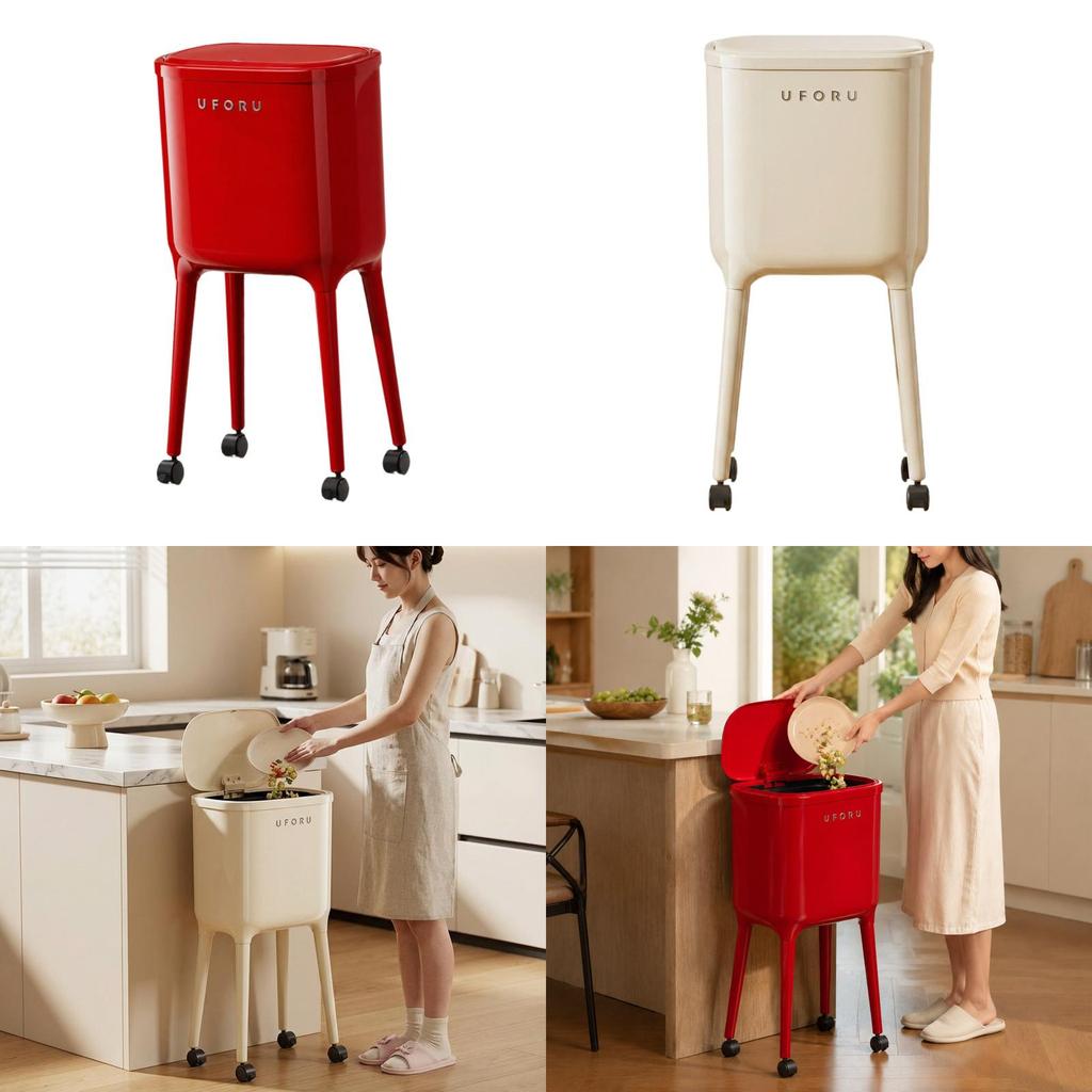Double Compartment Elevated Kitchen Trash Can, Large Capacity Waste Bin, Paper Bucket with Lid, for