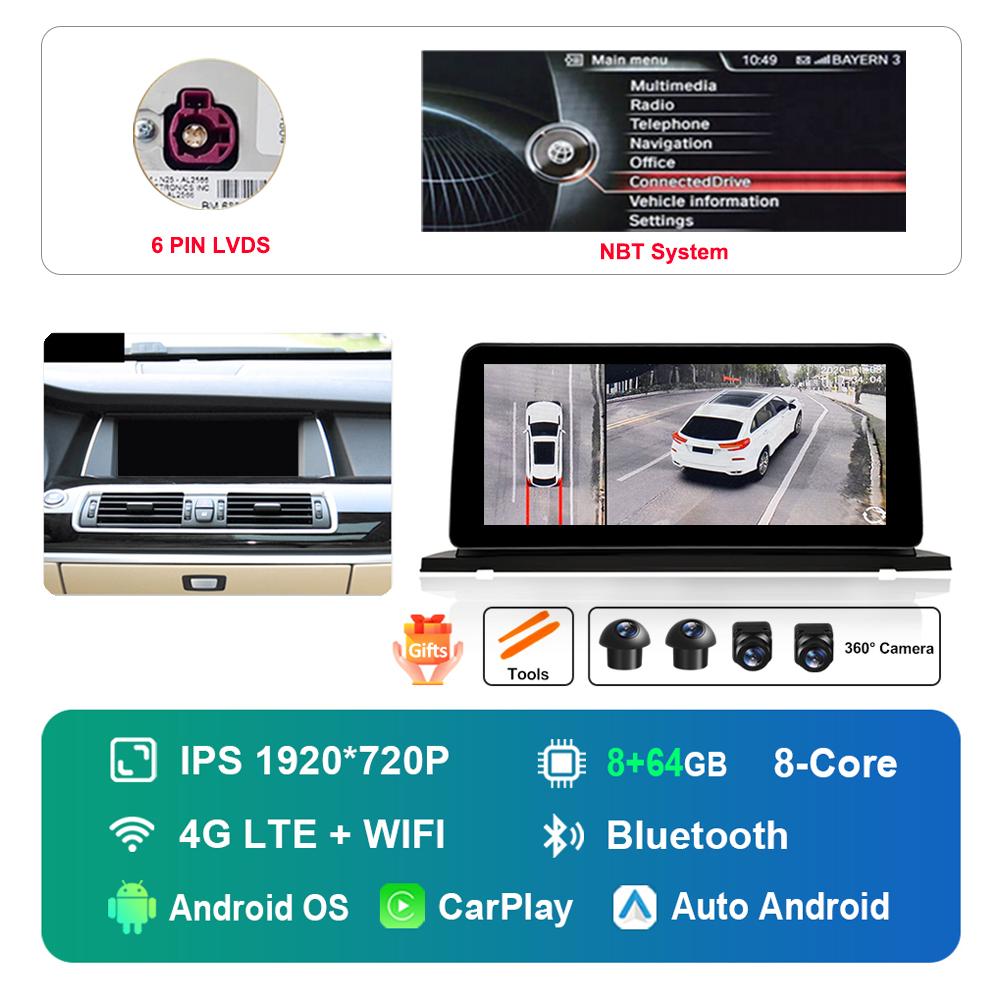 12.3 inch HD Touch Screen for BMW 5 Series F07 GT 2011 - 2017 CIC NBT System Android Car Radio Multimedia Player DSP Stereo GPS