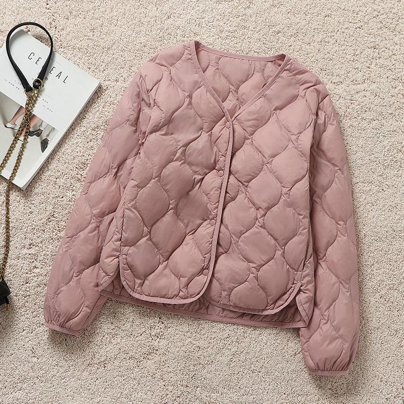 New Autumn and Winter Light Down Jacket Women's Short Hooded V-neck Loose Warm Jacket Type Light