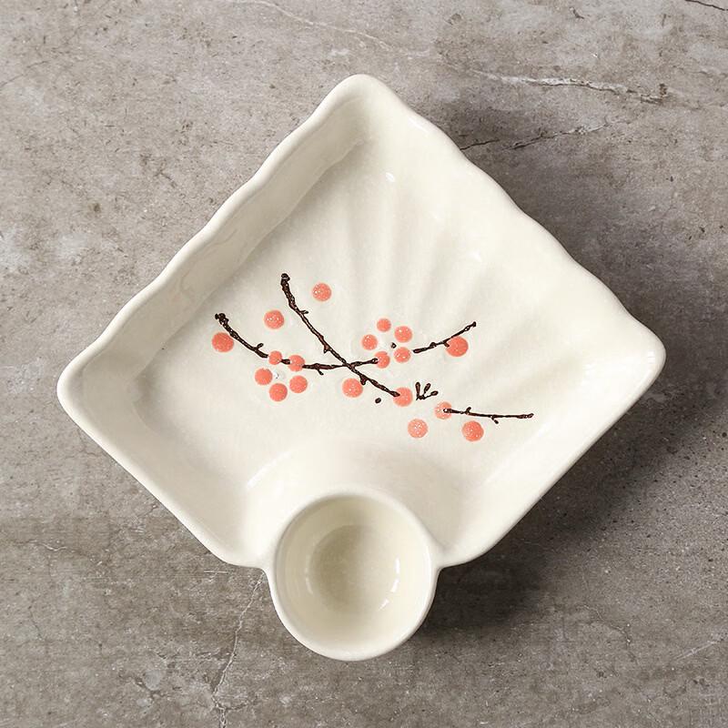 Japanese Ceramic Plum Blossom Dumpling Plate 2-Pack