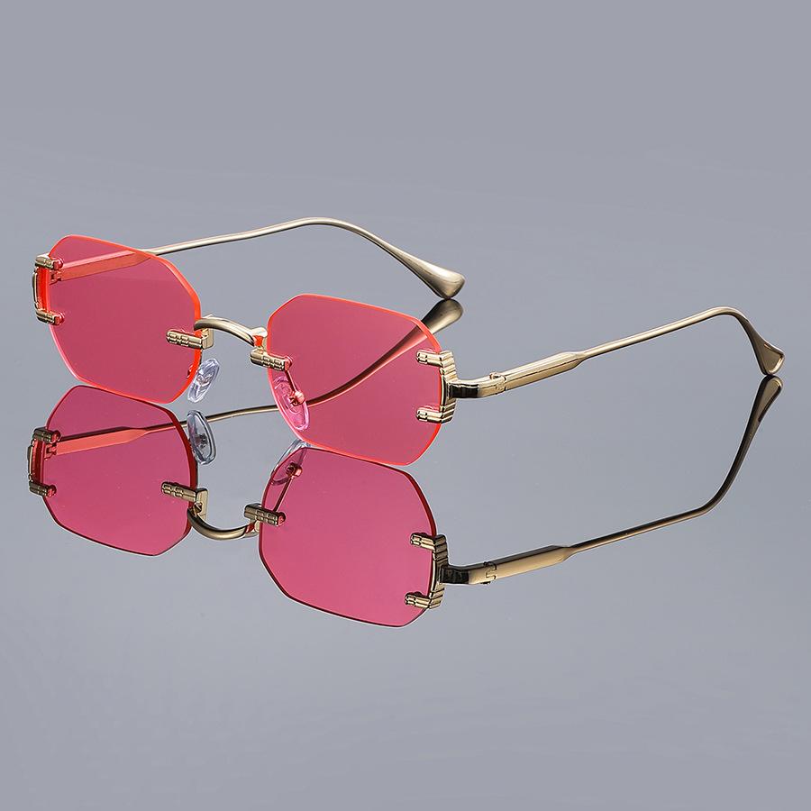 New Polygon Sunglasses Retro Women Men Metal High-End Sunglasses Luxuy Frameless Trimming Traveling Uv400 Glasses