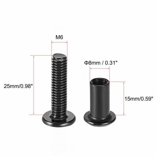 uxcell Screw Posts, Belt Buckle Binding Bolts, Leather Fasteners, 8mm Hole Diameter, Male M6x25mm, Carbon Steel, Black, Pack of 10