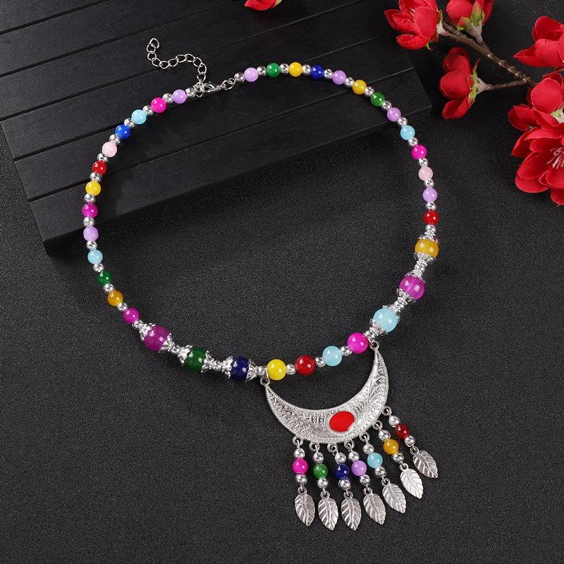 Glasierter Perlenfransenkragen Damen Halskette Retro Exotischer Stil Miao Stirnschmuck Augenbrauenanhänger Tibetischer Kopfschmuck