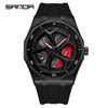 SANDA Men's Waterproof Luminous Polygonal Quartz Watch with 3D Rotating Dial and Silicone Band