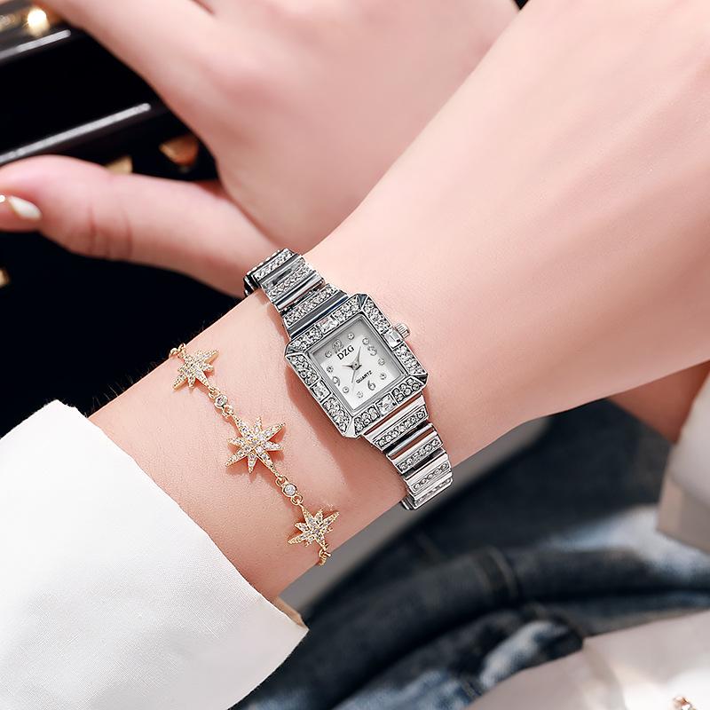 New Luxury High Quality Fashion Rhinestone Women Watch Square Small Clock Steel Wristwatch Lady Watches for Ladies Montre Femme