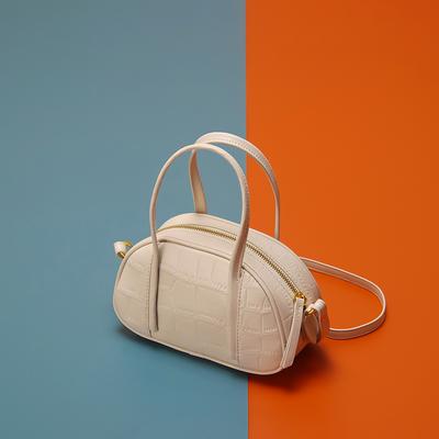 Half Moon Bags Women Stone Pattern Leather Shoulder Bags Zipper Closure Rivet Decor Female Handbags