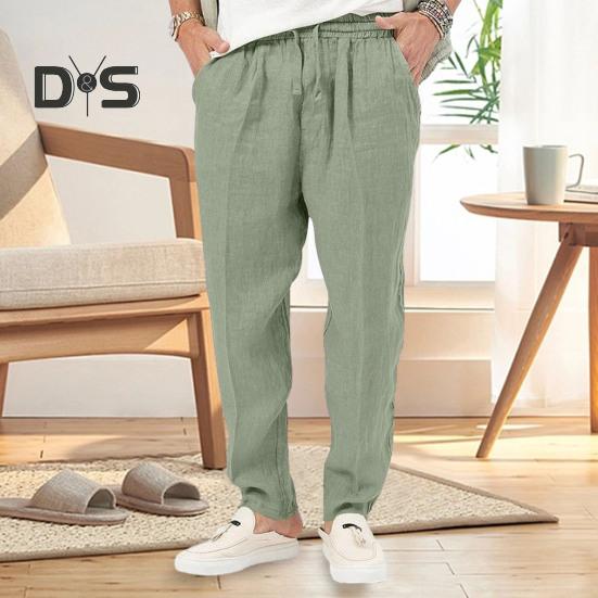 

Мужские спортивные брюки с эластичной резинкой на талии и свободными карманами, мягкие дышащие мужские длинные брюки со средней талией и глубоким промежутком L светло-зеленый