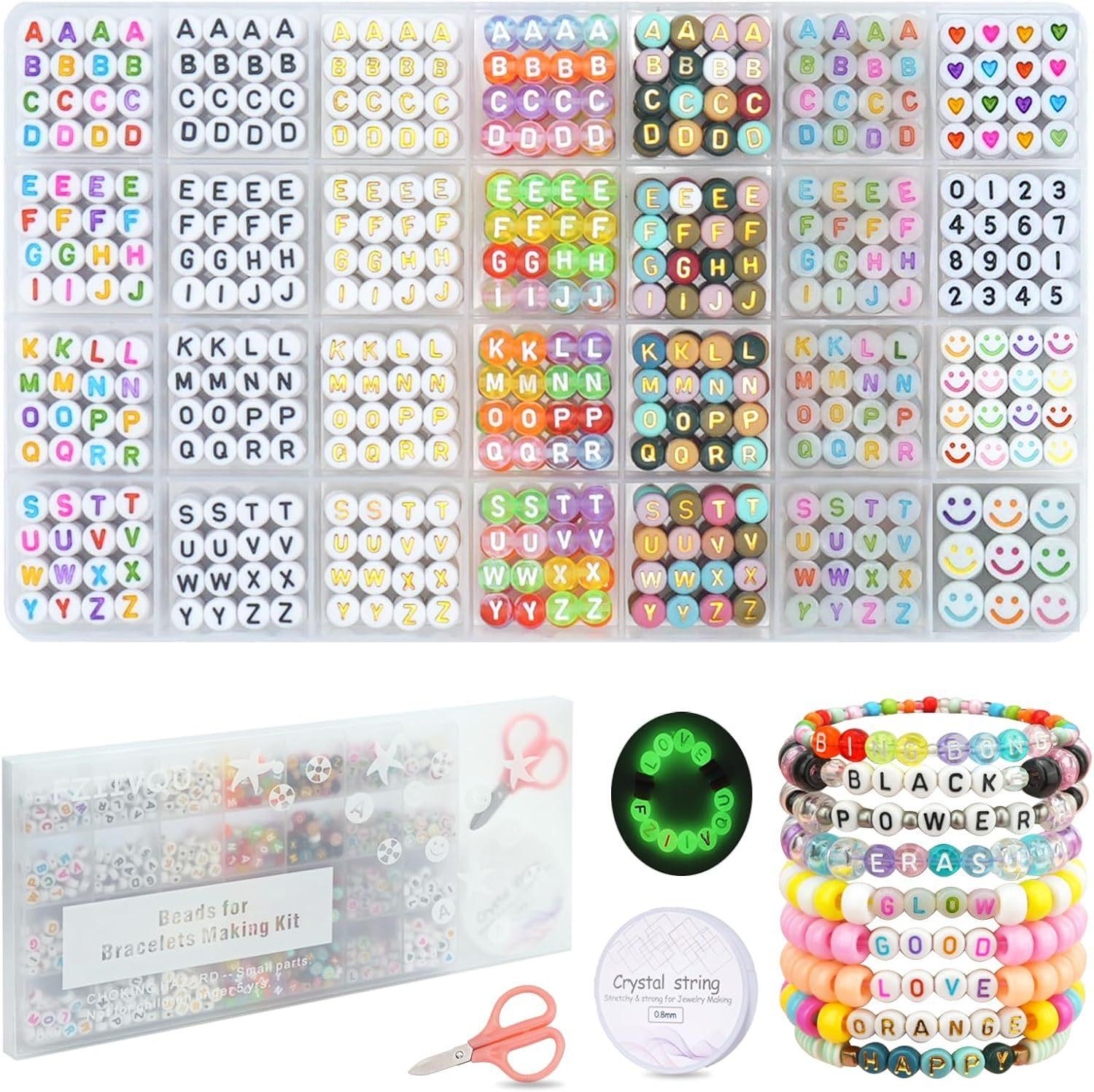 1400 Pieces 4X7Mm Acrylic English Letter Bead Luminous Set Bracelet Diy Jewelry Accessories