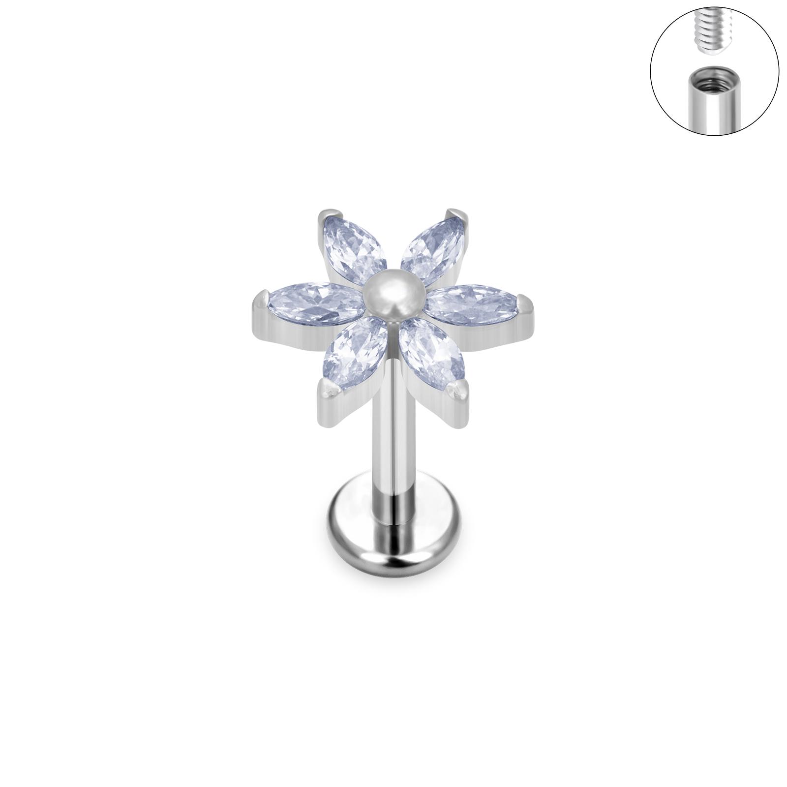 G23 Titanium Bloem Blad Patroon Piercing Oorknopjes CZ Pavé Top Labret Lipstud Tragus Kraakbeen Conch Daith Oorbellen Sieraden 1.2X10mm