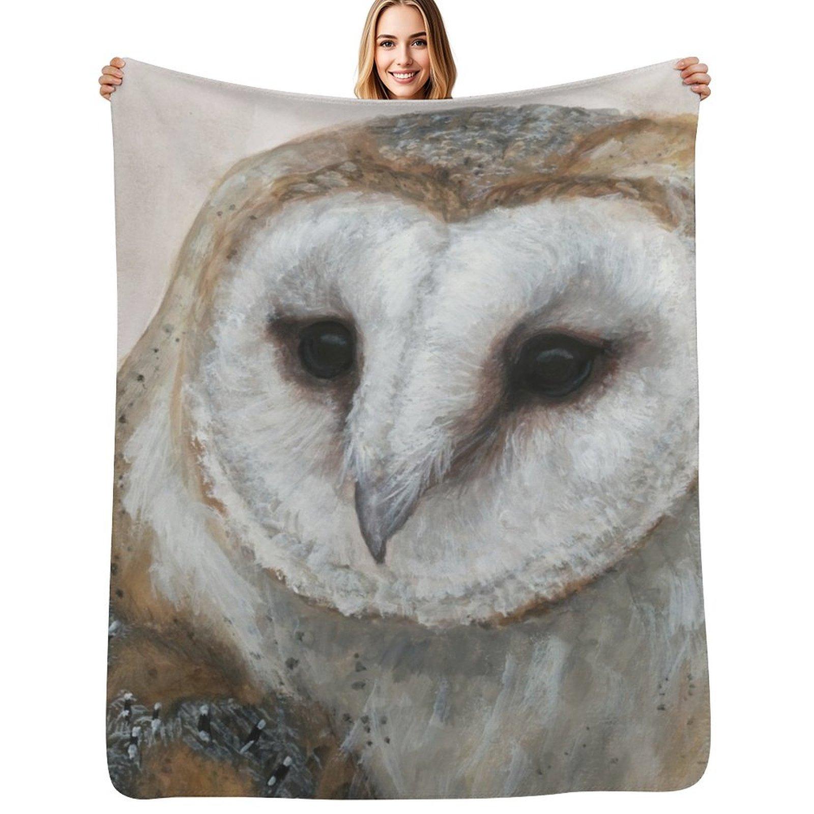 Barn Owl Art Throw Blanket Cozy Microfiber Throw Blanket for Home Bedroom Size: 75*100cm, Weight: 230 GSM