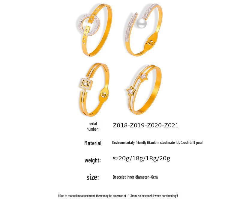 Geometric Rhinestone Inlaid Gold-Plated Titanium Bracelet - Stylish, Light Luxury, Versatile Design