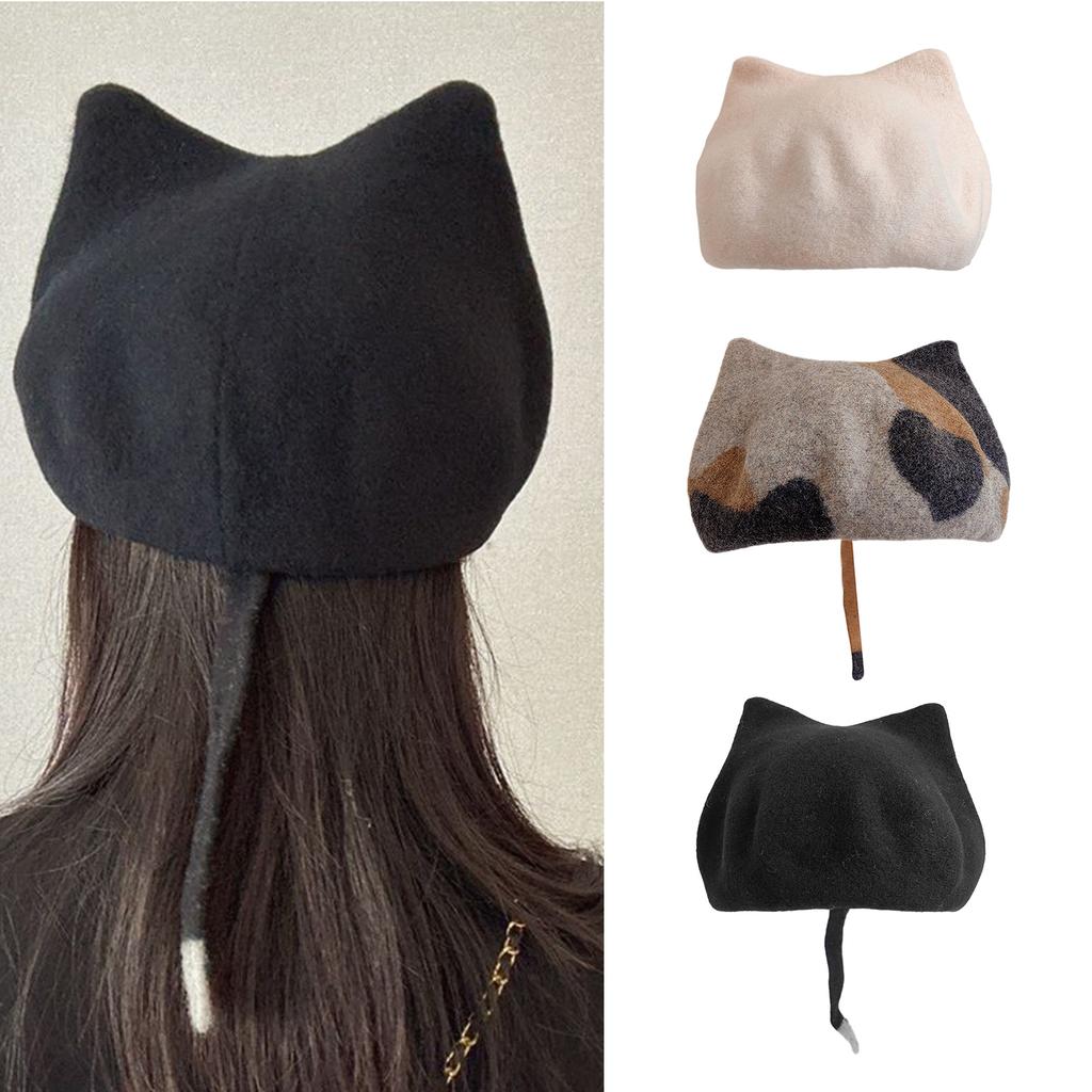 Girls Woman Cat Ear Berets Artist Painter Hat Subculture Adult Adjustable French Hat for Camping Shopping Traveling