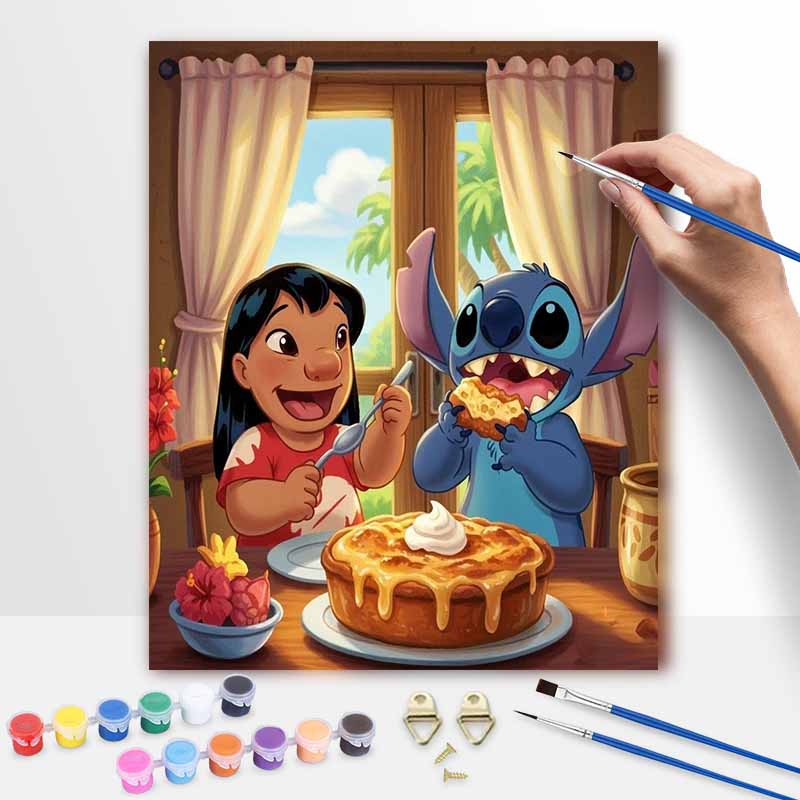 Disney Lilo and Stitch Eat Pie Oil Paint Art Painting Kit Home Wall Decor Handmade Gift DIY Canvas Craft Picture For Living Room Modern