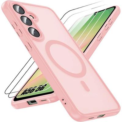 Protective Case - BOOLING - for Samsung Galaxy A56 5G - Pink - Shockproof - 2 Tempered Glasses