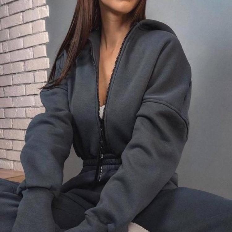 Women Solid Color Loose Long Sleeve Hooded Jumpsuit V Neck Wide Leg Pants Suit Autumn Winter Casual Outfit