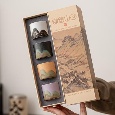 A Thousand Li Handmade Stoneware Gongfu Tea Set Gift Box 4 Colors Traditional Chinese Ceramic Teacups for Home Office Decor